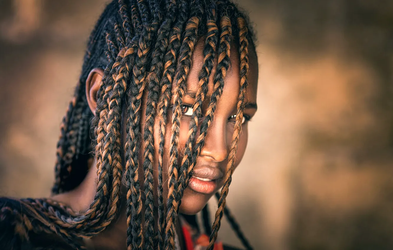Photo wallpaper braids, hair, black girl, Joachim Bergauer