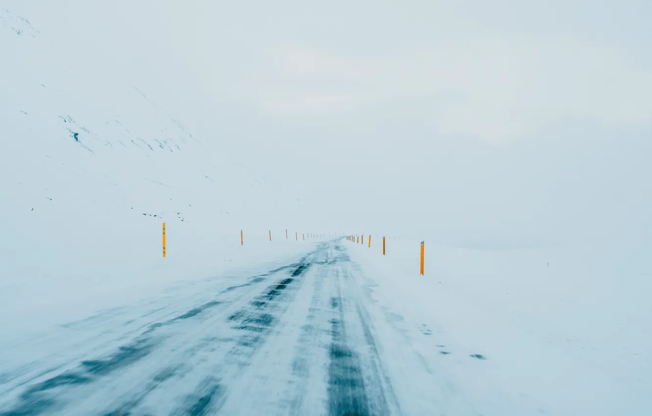 Photo wallpaper winter, road, snow, road, nature, winter, snow