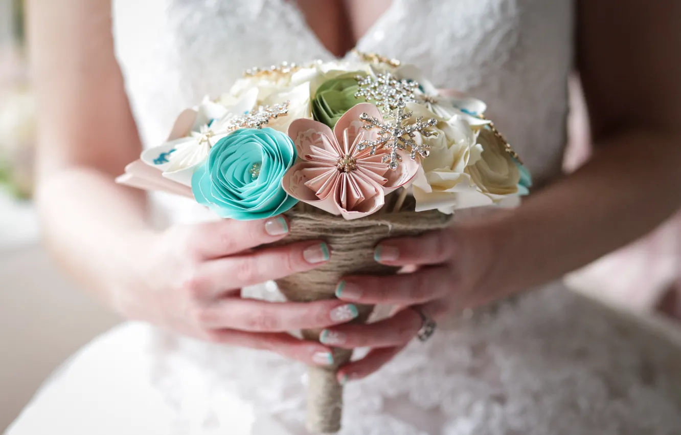 Photo wallpaper flowers, paper, bouquet, the bride, manicure