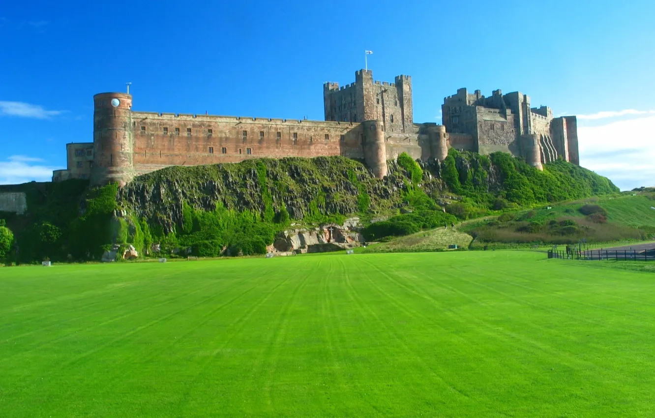 Photo wallpaper field, England, cross, Castle, green