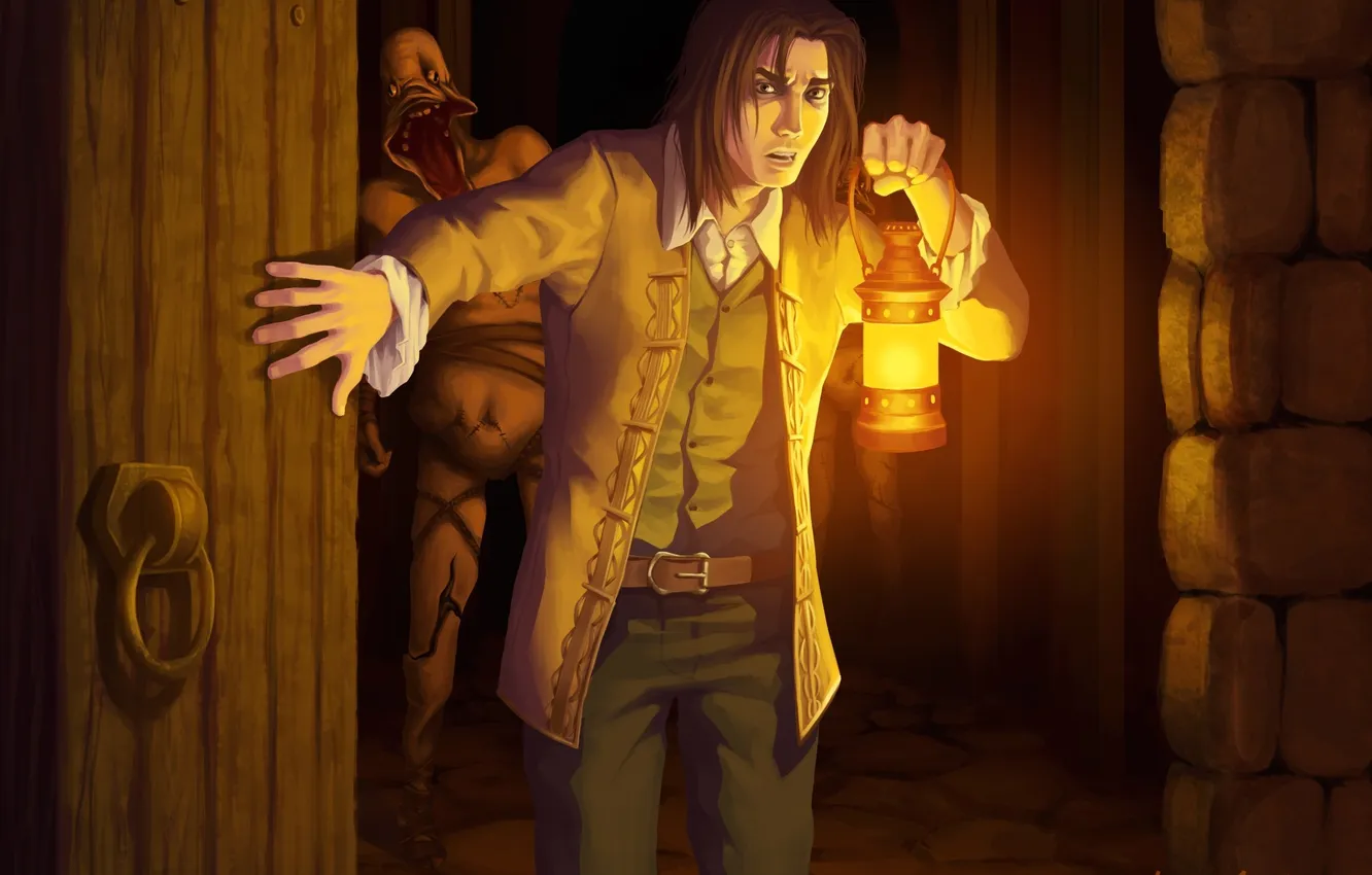 Photo wallpaper light, castle, the game, monster, the door, art, lights, Amnesia