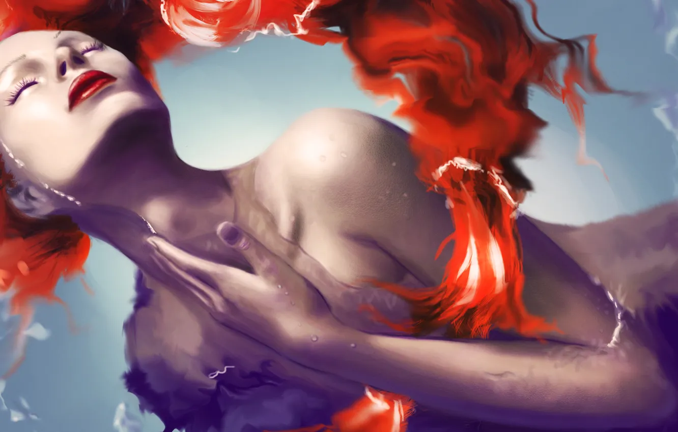 Photo wallpaper water, girl, face, body, mermaid, hands, makeup, art