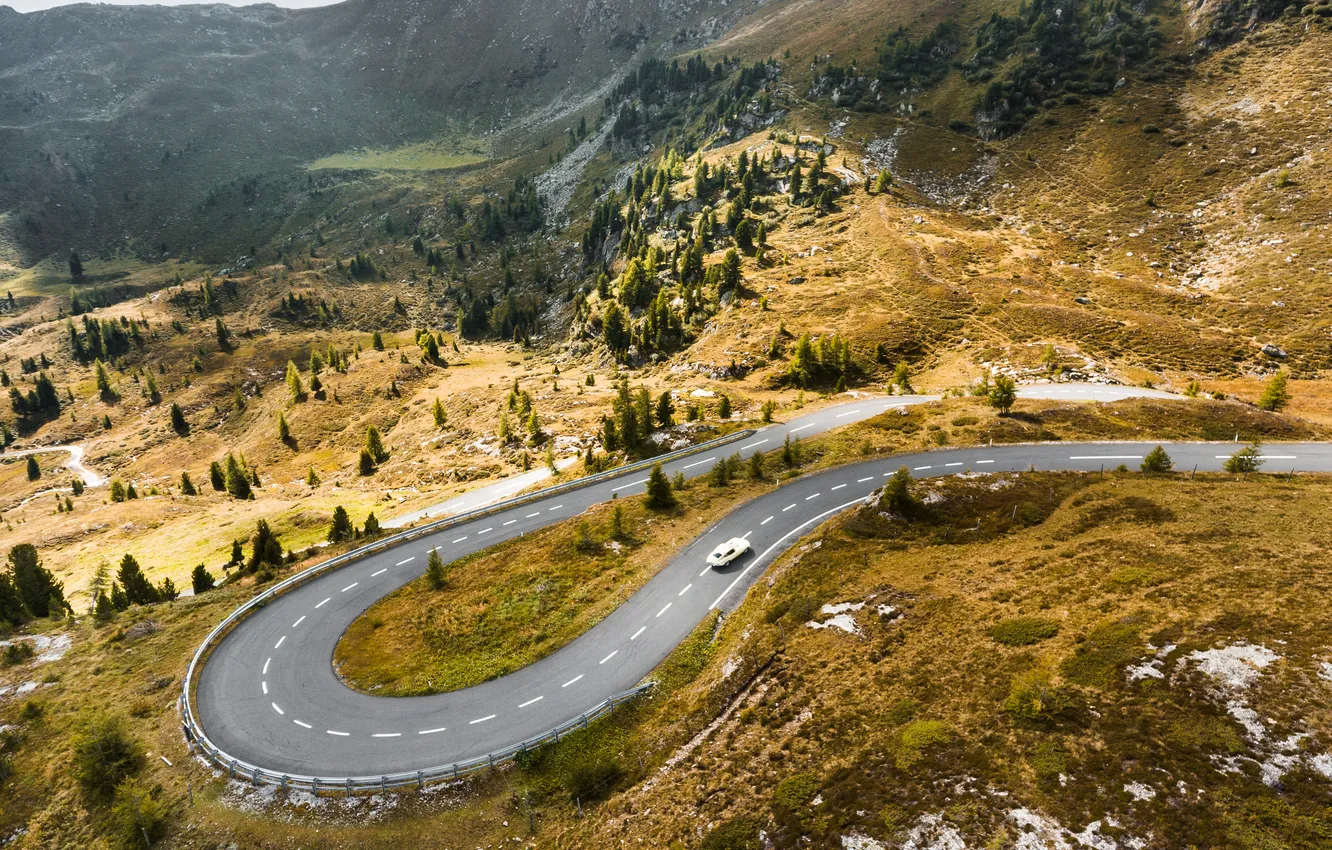 Photo wallpaper landscape, Curve, Route