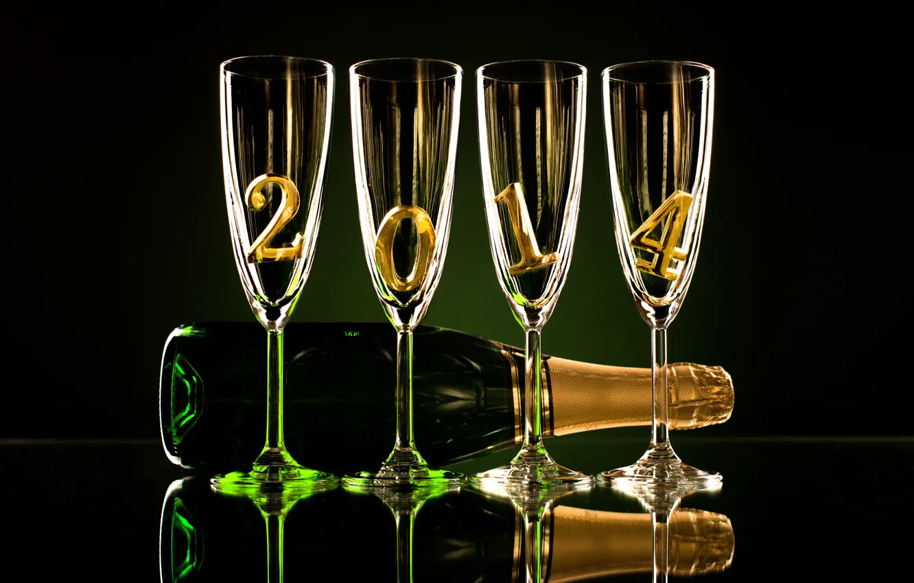 Photo wallpaper reflection, bottle, champagne, glasses, 2014