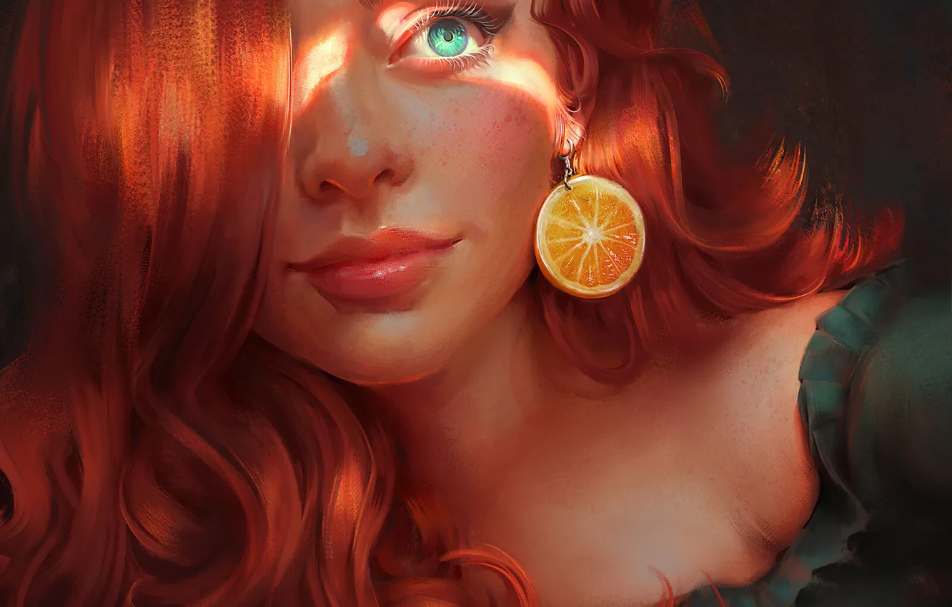 Photo wallpaper girl, art, orange, redhead, artwork, Mandy Jurgens