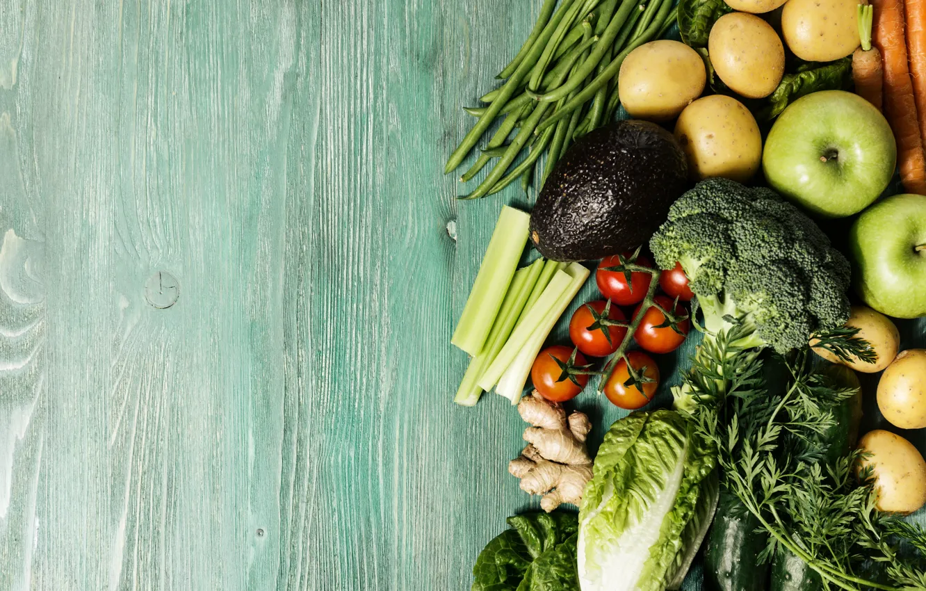 Photo wallpaper greens, Vegetables, fruit