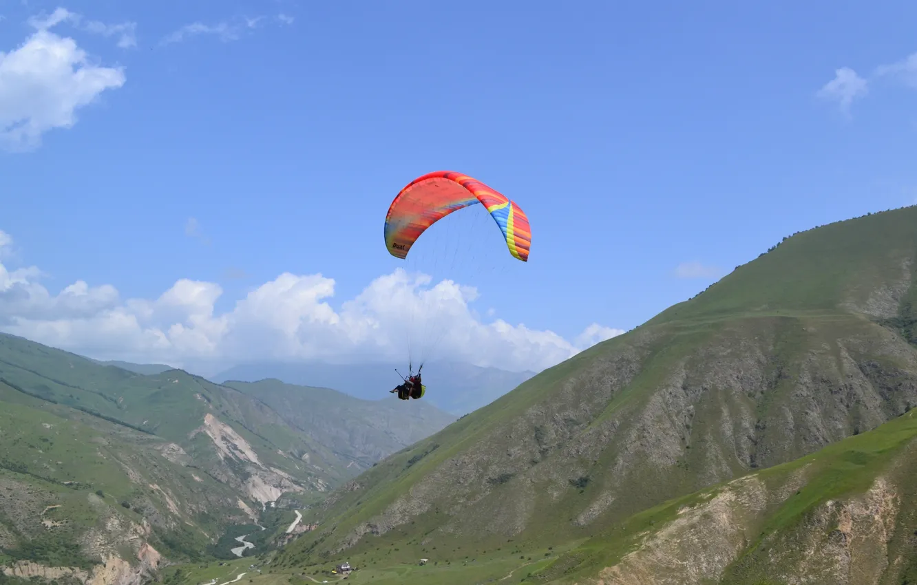 Photo wallpaper summer, Nature, Mountains, Flight, PARAPAN, Cheget, In the sky, Elbrus