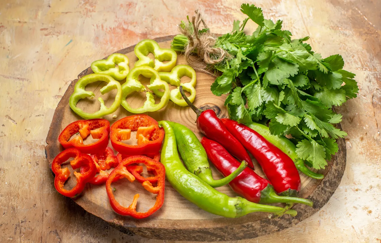 Photo wallpaper greens, pepper, vegetables, parsley, stand, cutting