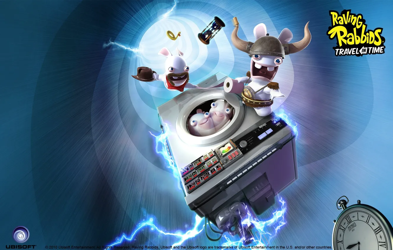 Photo wallpaper rabbits, time machine, hourglass, Raving Rabbids Travel in Time