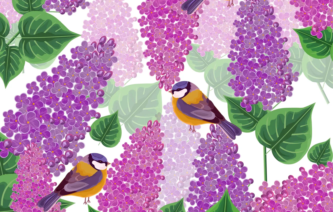 Photo wallpaper flowers, birds, Texture, lilac