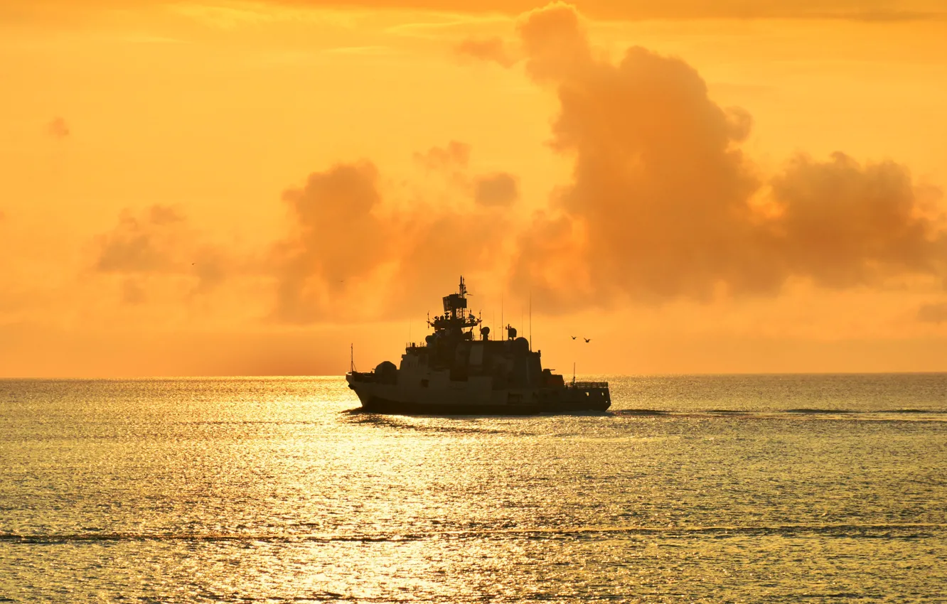 Photo wallpaper sunset, frigate, The black sea, Admiral Grigorovich