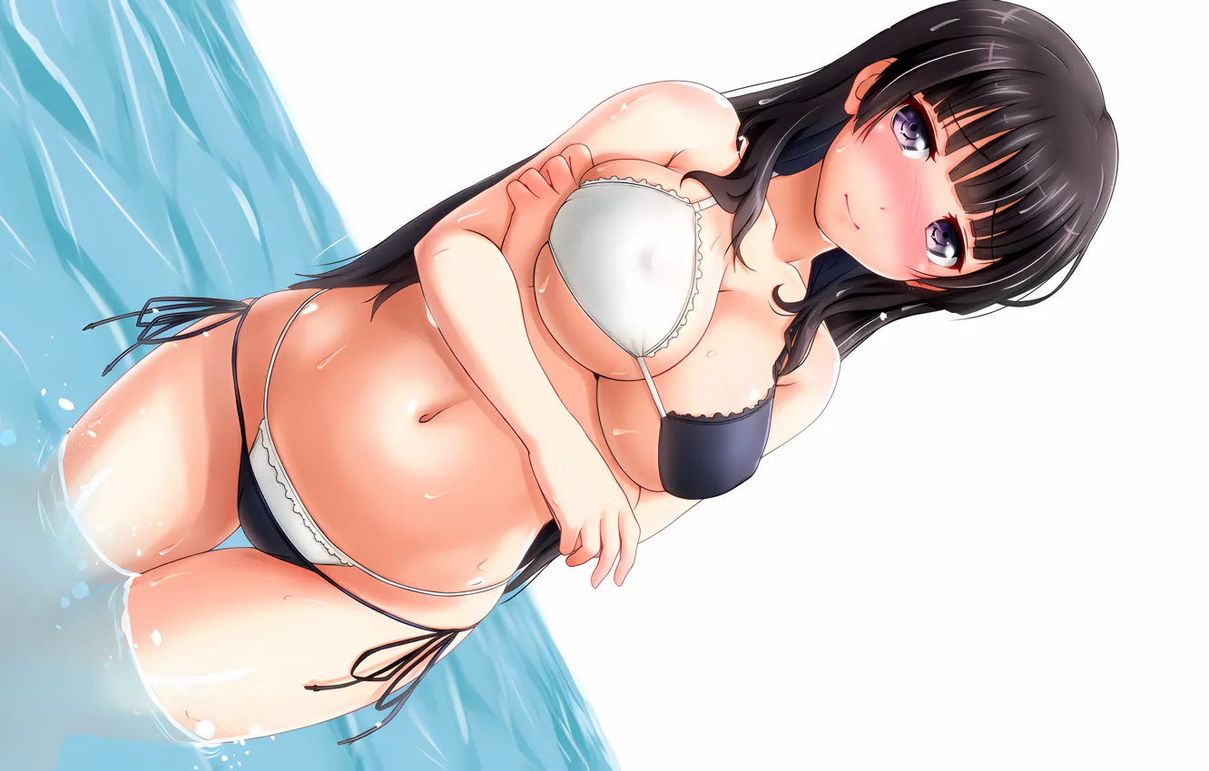 Photo wallpaper girl, sexy, wet, cleavage, long hair, sea, boobs, anime