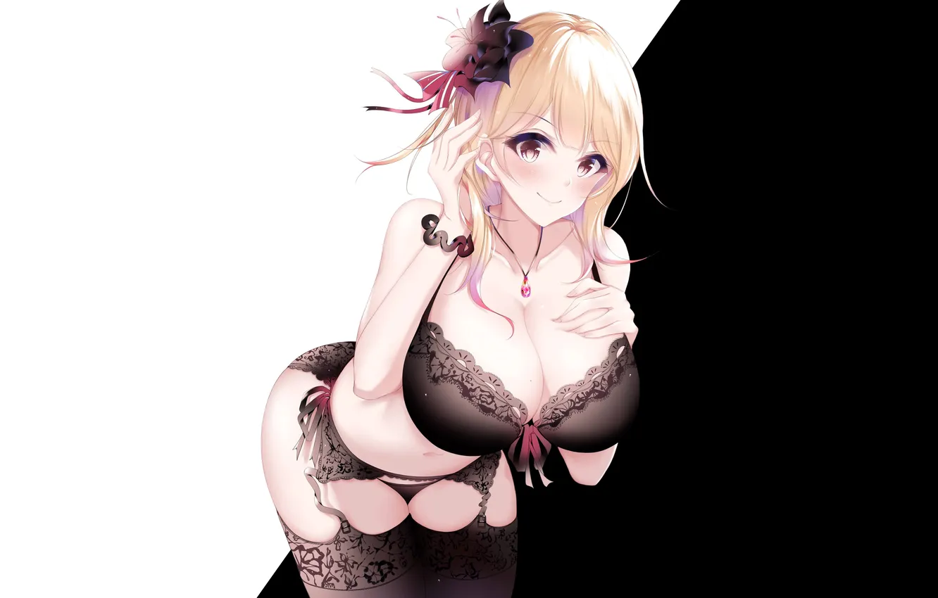 Photo wallpaper girl, sexy, lingerie, ass, bra, cleavage, panties, thighhighs