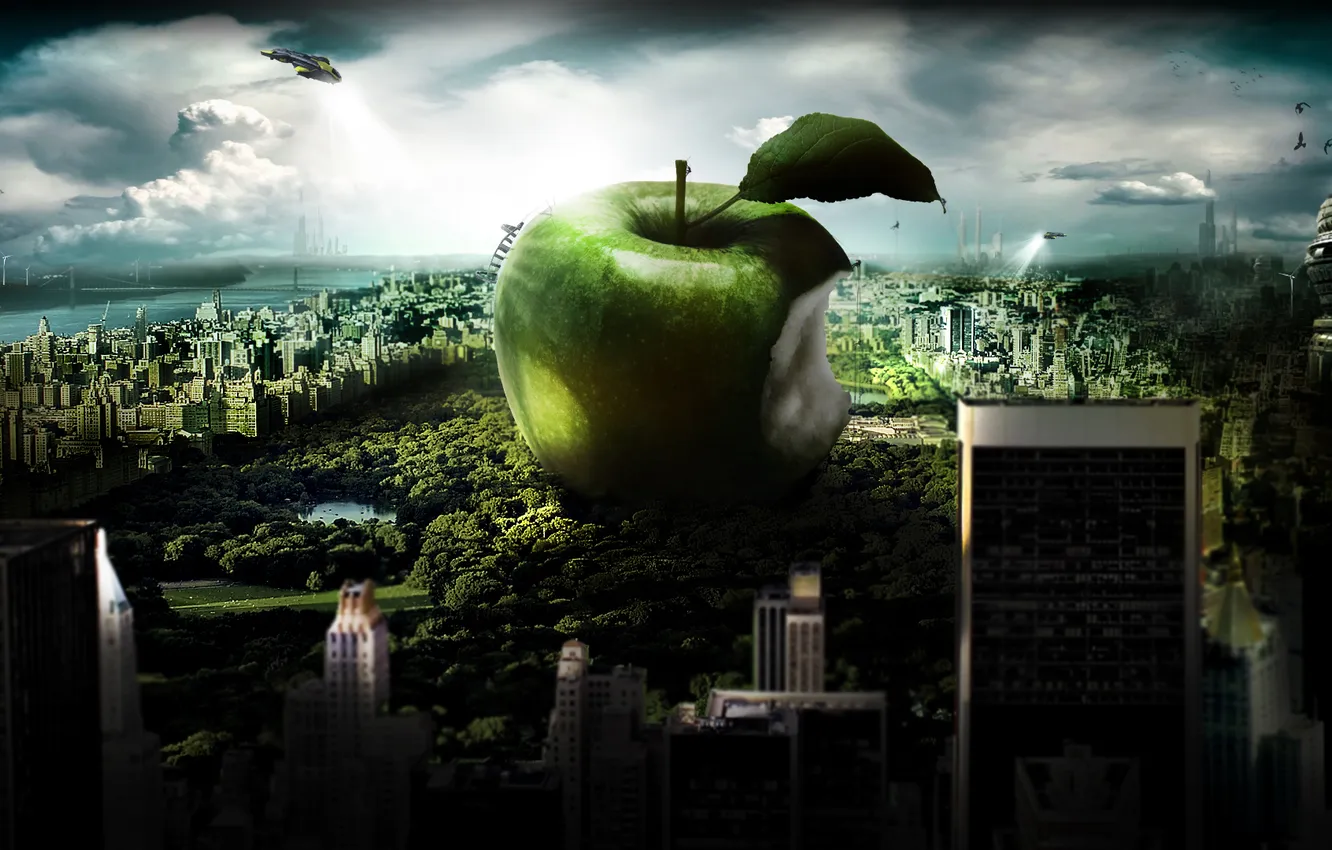 Photo wallpaper the city, Park, Apple, center, new York