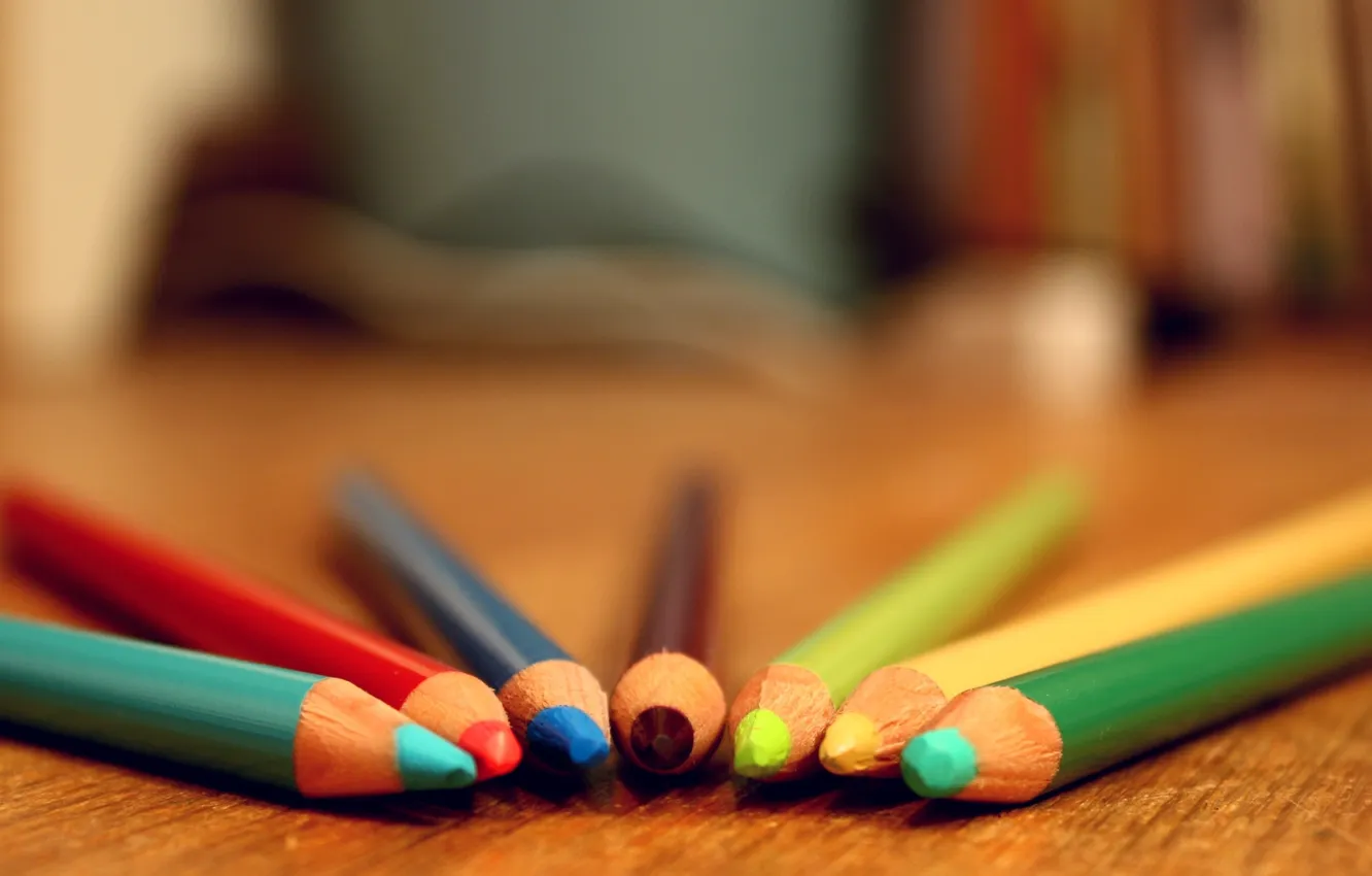 Photo wallpaper table, colors, pencils, colorful, table, pencil