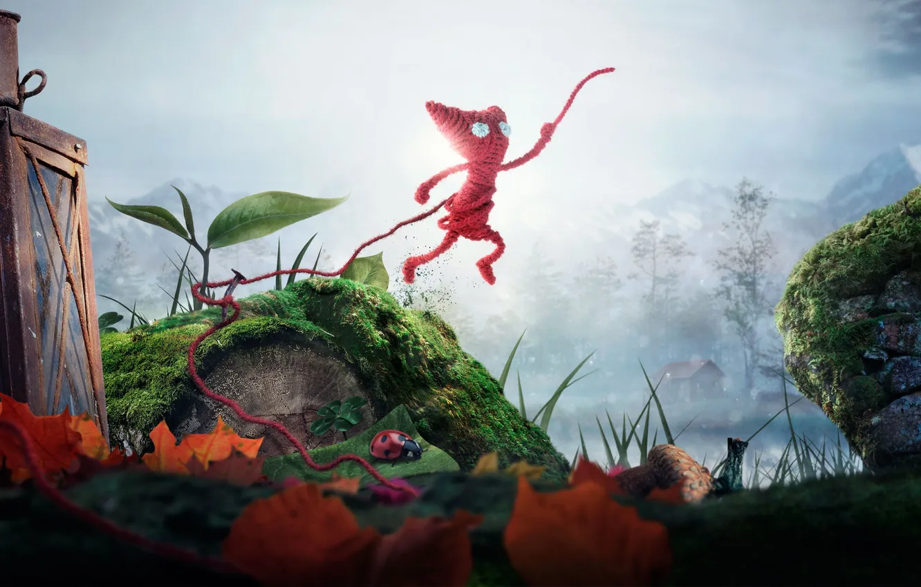 Photo wallpaper forest, leaves, light, trees, ladybug, Electronic Arts, knitted, Coldwood Interactive