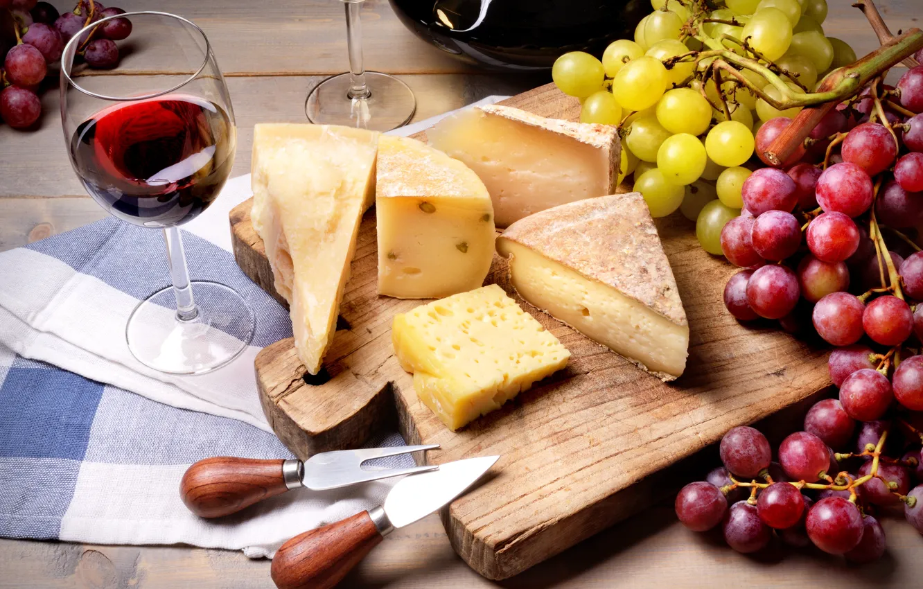 Photo wallpaper wine, glass, cheese, grapes, Board, fruit, wine, grapes