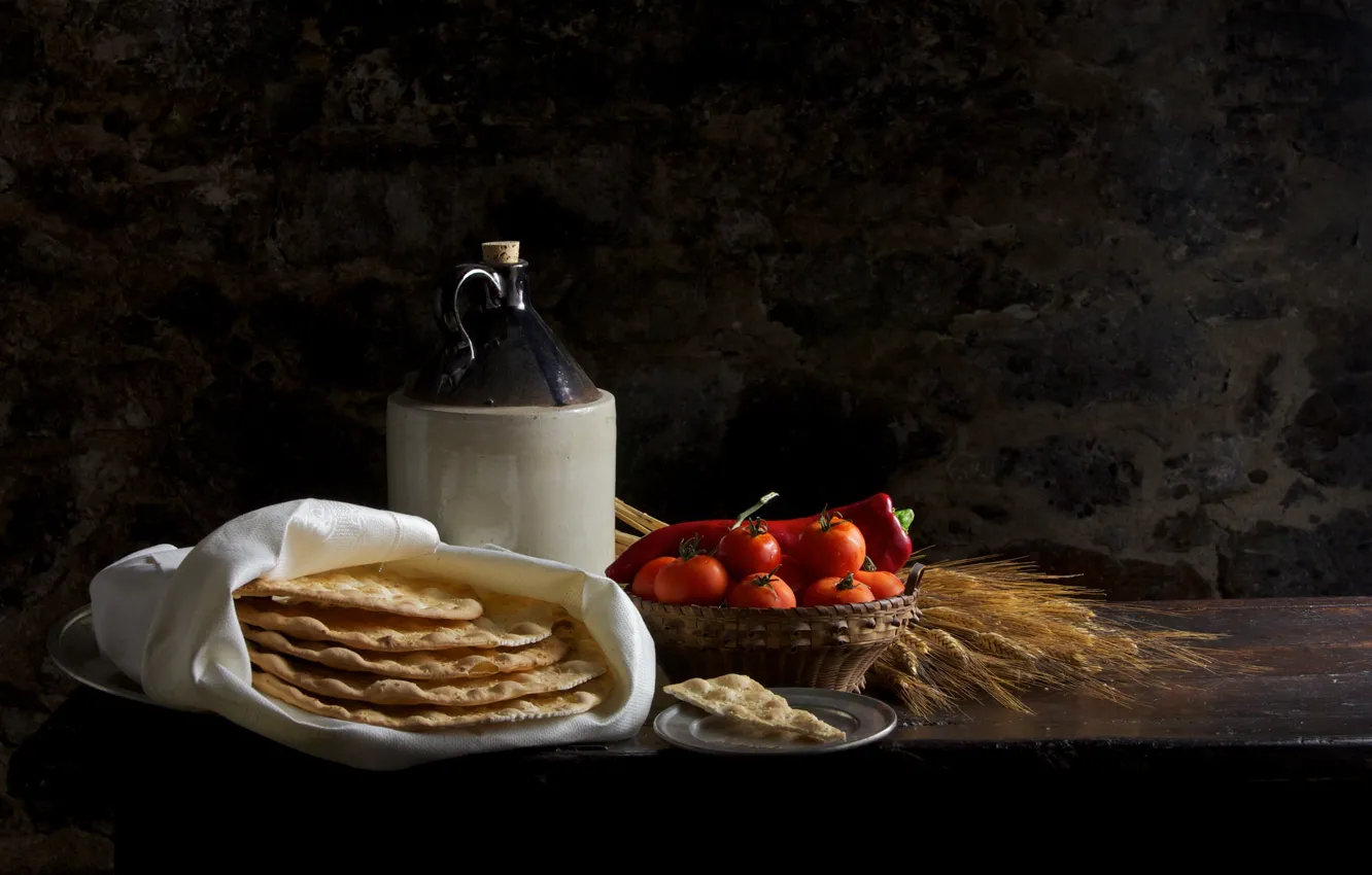 Photo wallpaper food, tomatoes, crackers