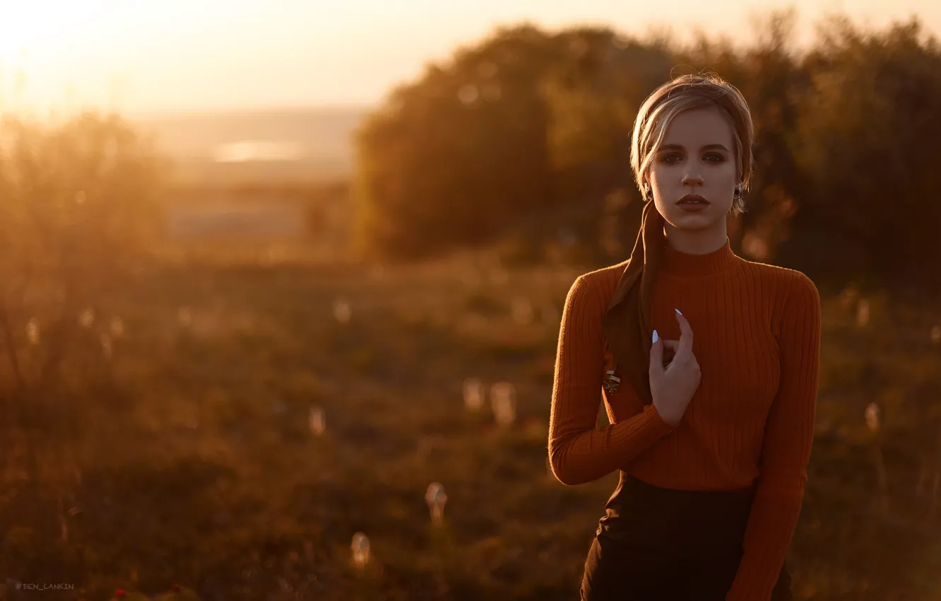 Photo wallpaper look, girl, nature, pose, hands, Denis Lankin