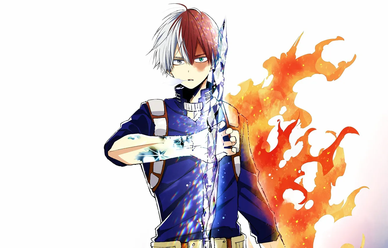 Photo wallpaper fire, ice, hero, guy, Boku No Hero Academy, Todoroki Shoto, My Hero Academy