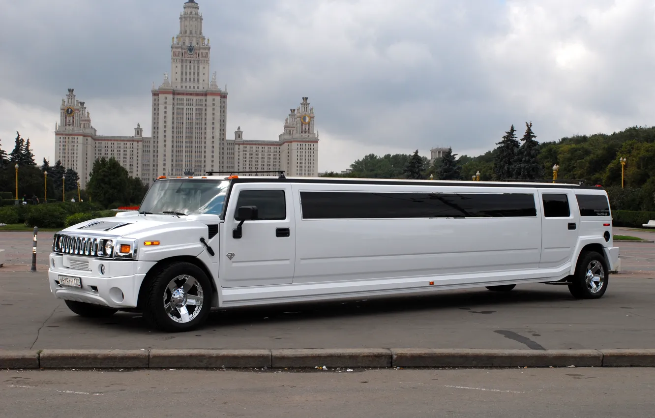 Photo wallpaper white, street, Hummer, Hamer, limousine