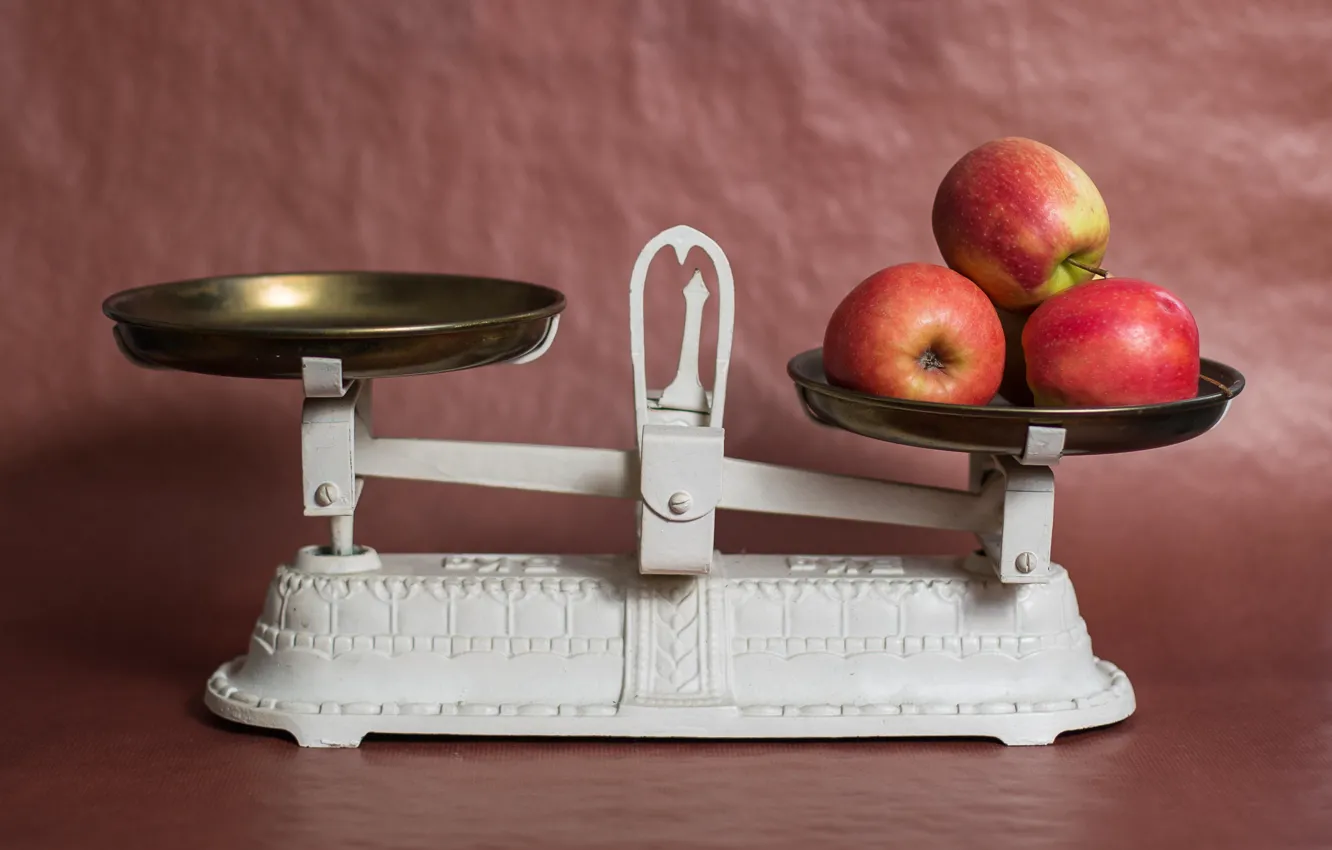Photo wallpaper red, apples, Libra, scales cups