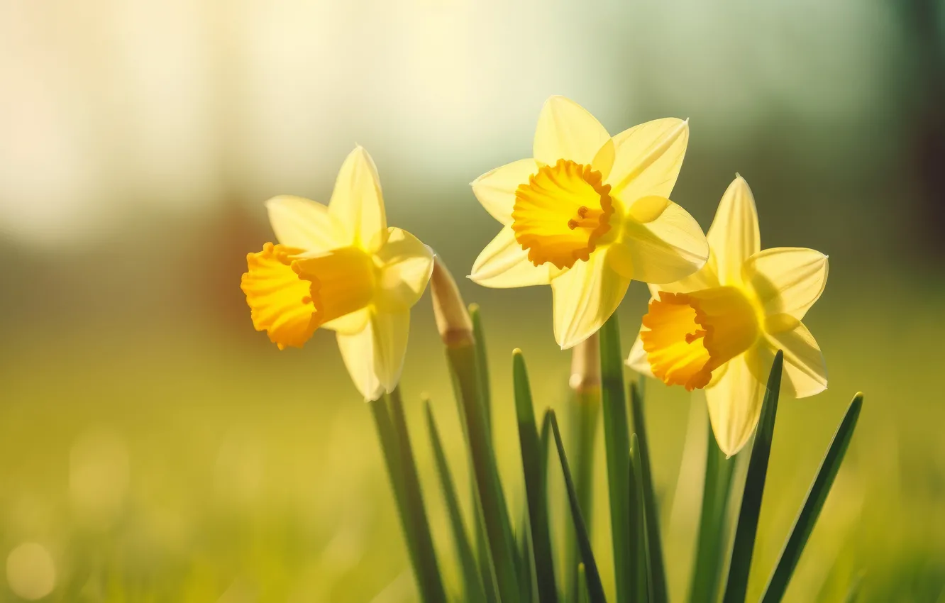 Photo wallpaper flowers, AI art, nature, spring, daffodils, neural network