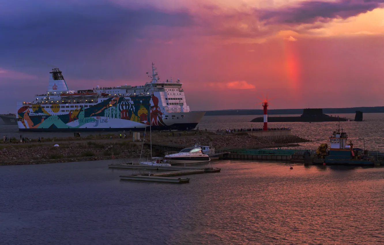 Photo wallpaper sea, ships, the evening