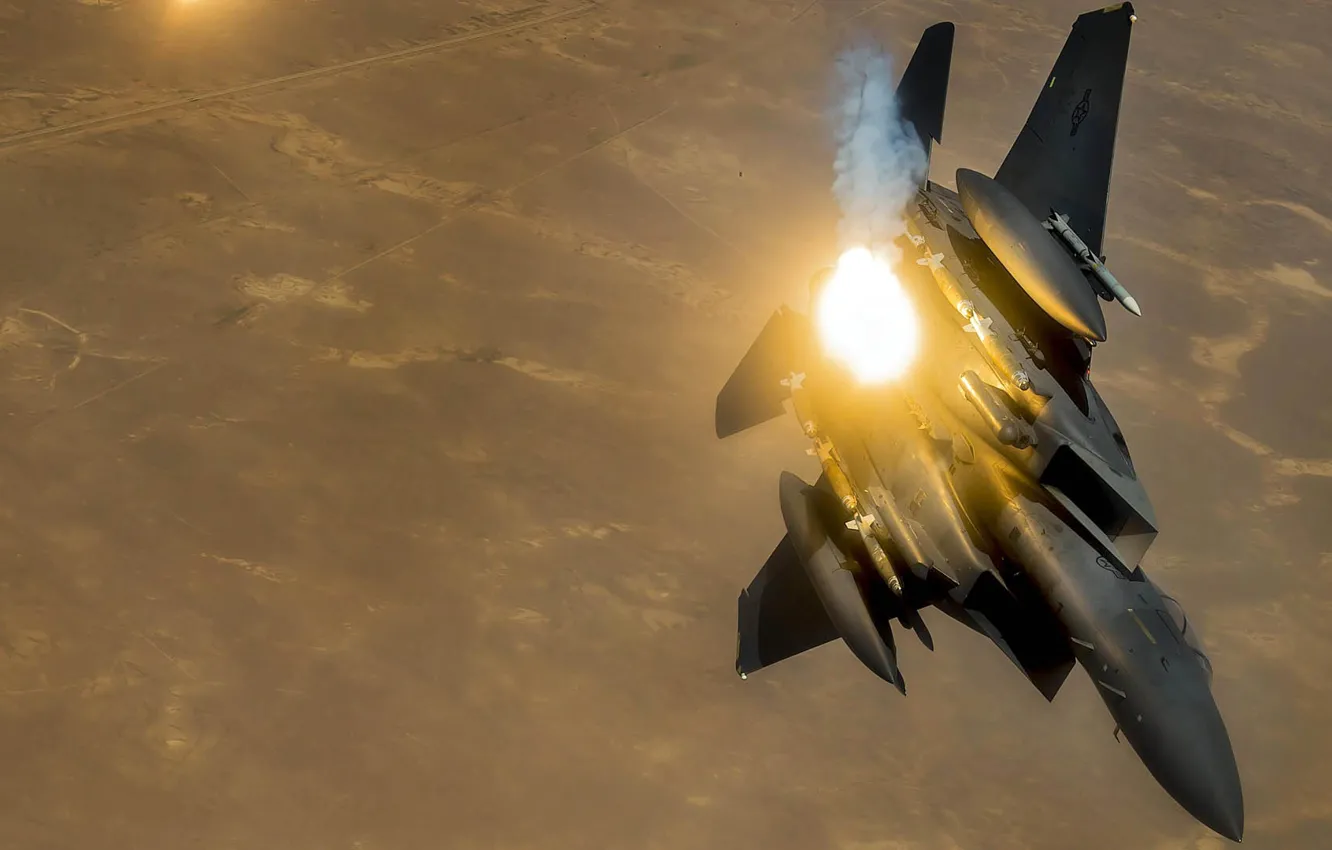 Photo wallpaper UNITED STATES AIR FORCE, fighter-bomber, F-15E, Strike Eagle, McDonnell Douglas, American double, strike eagle