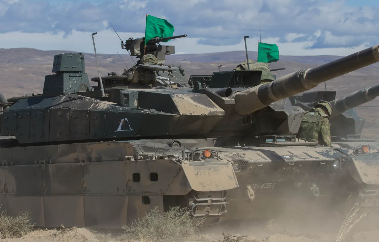 Photo wallpaper Japan, soldier, weapon, man, flag, asian, tank, japanese