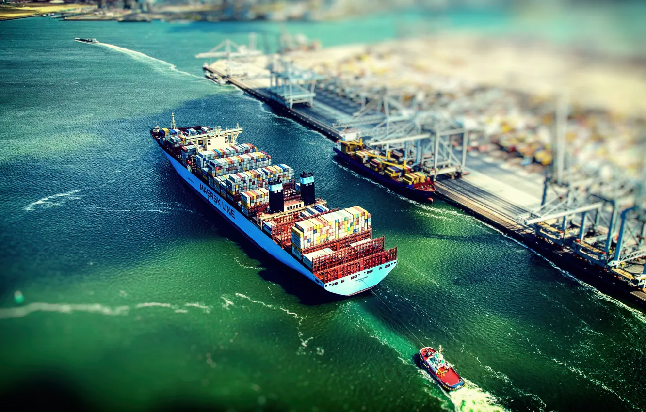 Photo wallpaper Port, A container ship, Terminal, Maersk, Maersk Line, Tug, Zaton, Work