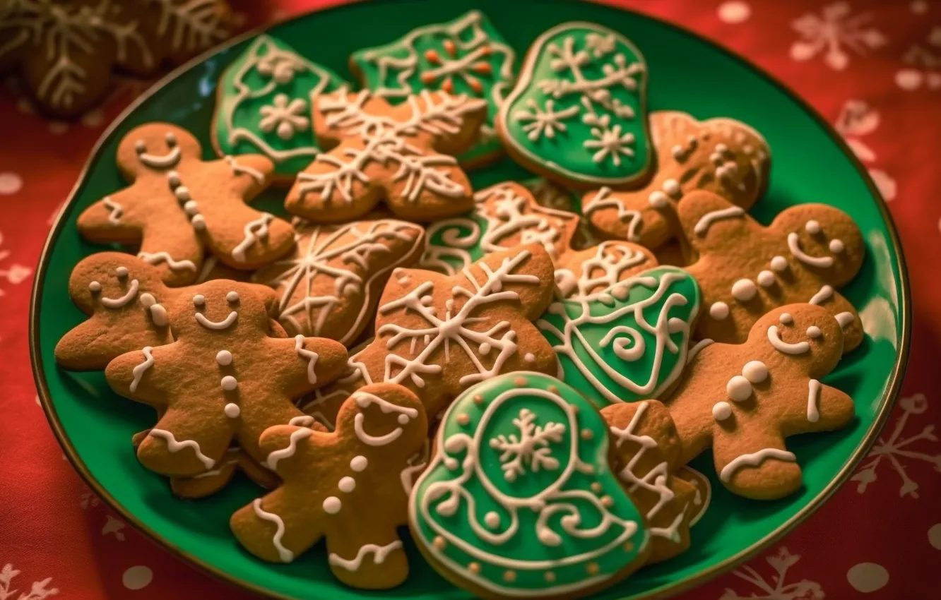 Photo wallpaper new year, cookies, Christmas, figures, cookie, the mold, cooking, AI art