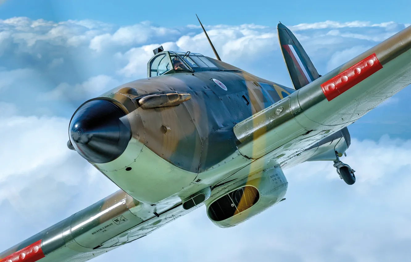 Photo wallpaper Clouds, Screw, Fighter, Pilot, Hawker Hurricane, Hurricane, RAF, The Second World War