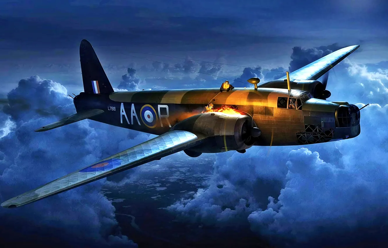 Photo wallpaper twin-engine, The second World war, Wellington, Vickers, Wellington Mk.IC, bomber, night