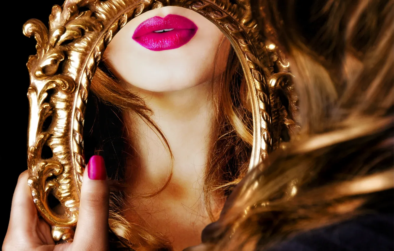 Photo wallpaper face, reflection, mirror, lips