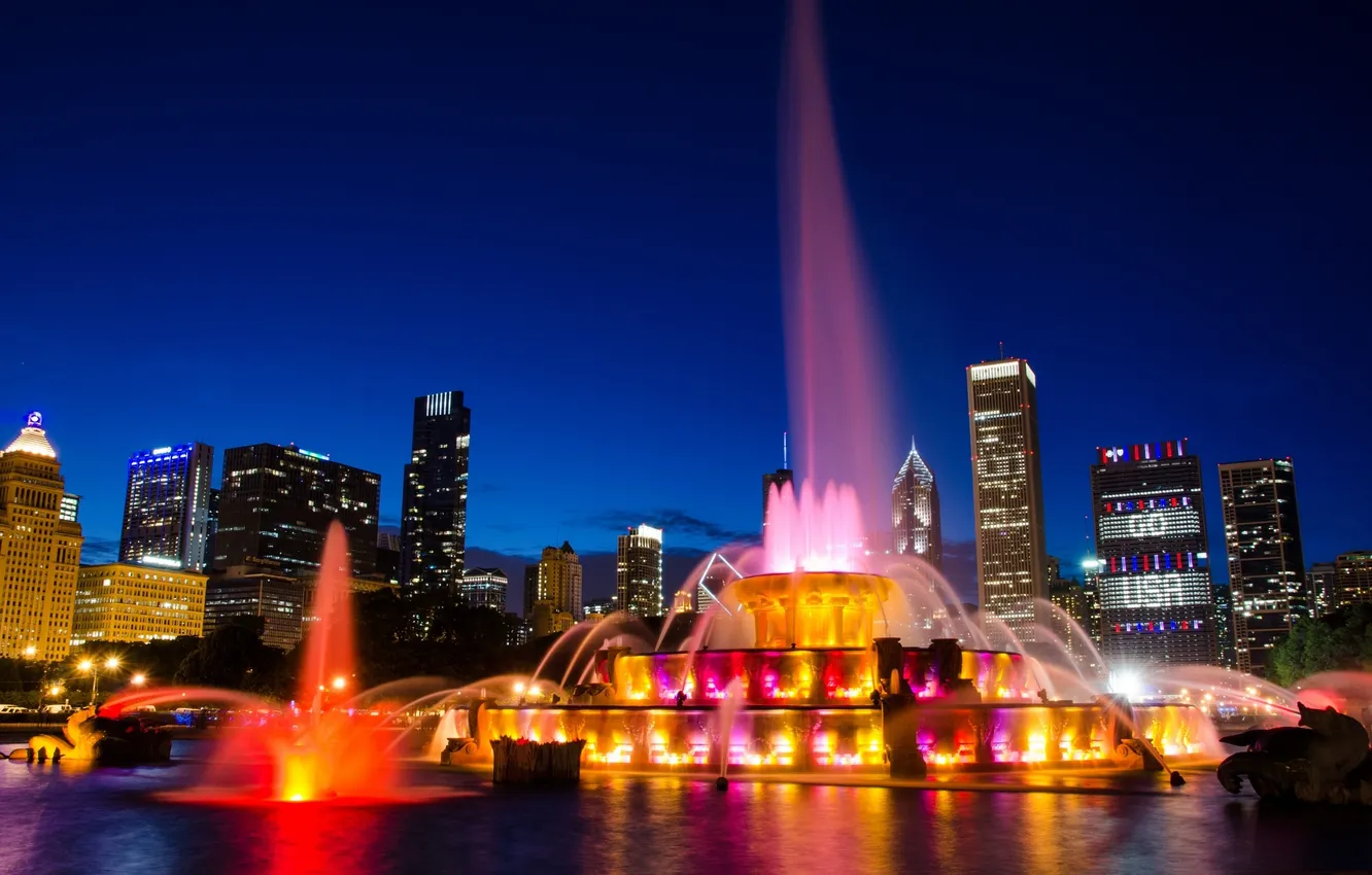 Photo wallpaper the city, lights, night lights, fountain