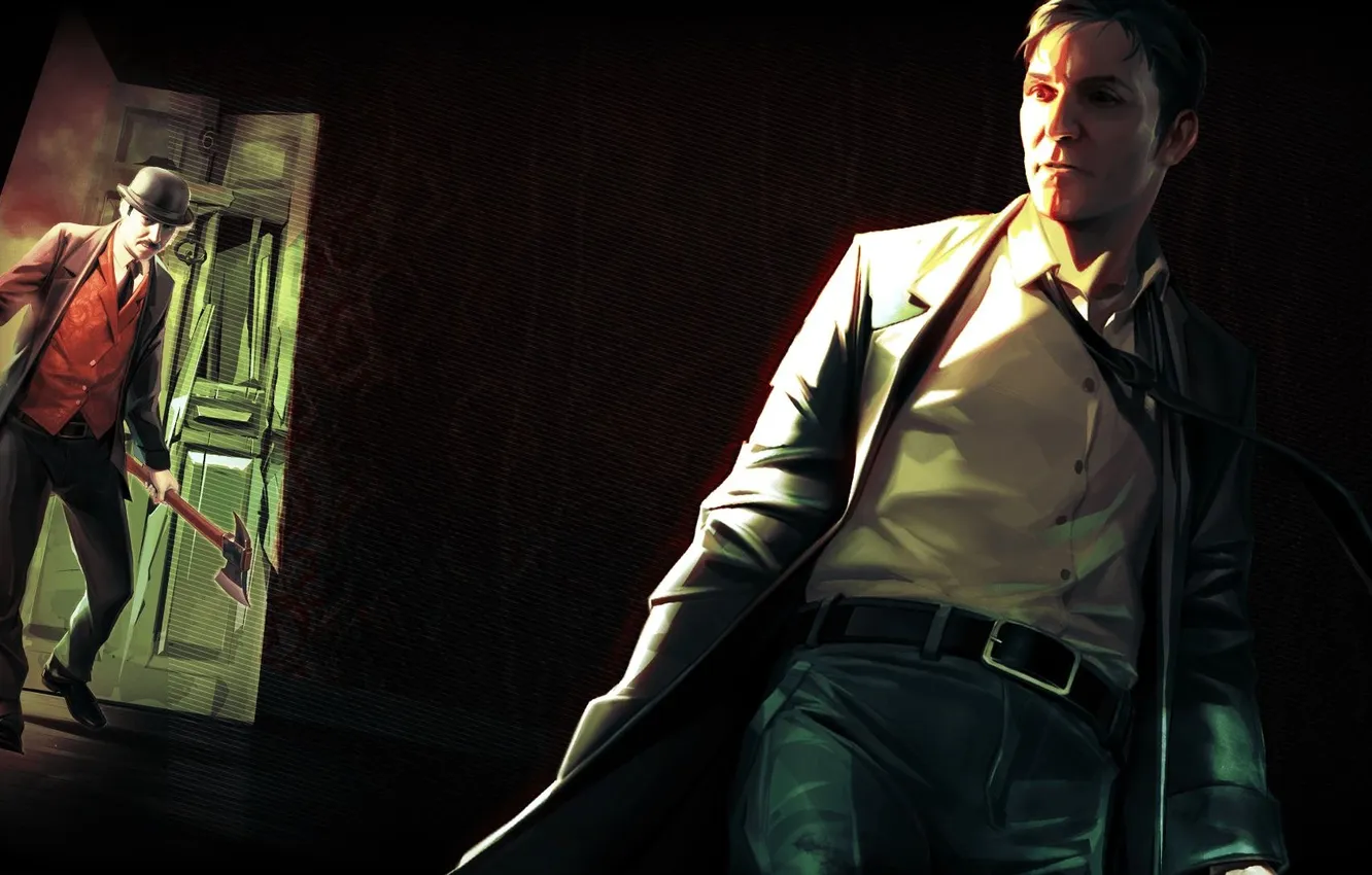 Photo wallpaper the door, axe, Sherlock Holmes, Dr. Watson, Focus Home Interactive, Frogwares, Sherlock Holmes: Crimes and …