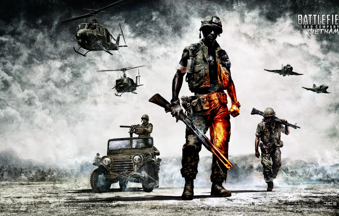 Photo wallpaper soldiers, battlefield, equipment, bad company 2, Vietnam
