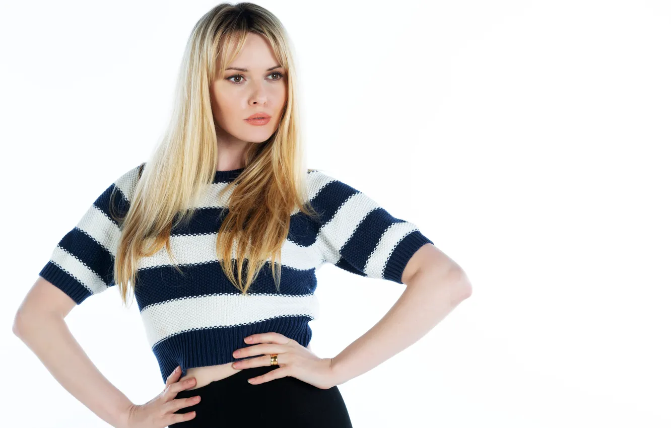 Photo wallpaper pose, blonde, white background, blouse, Carla Monaco