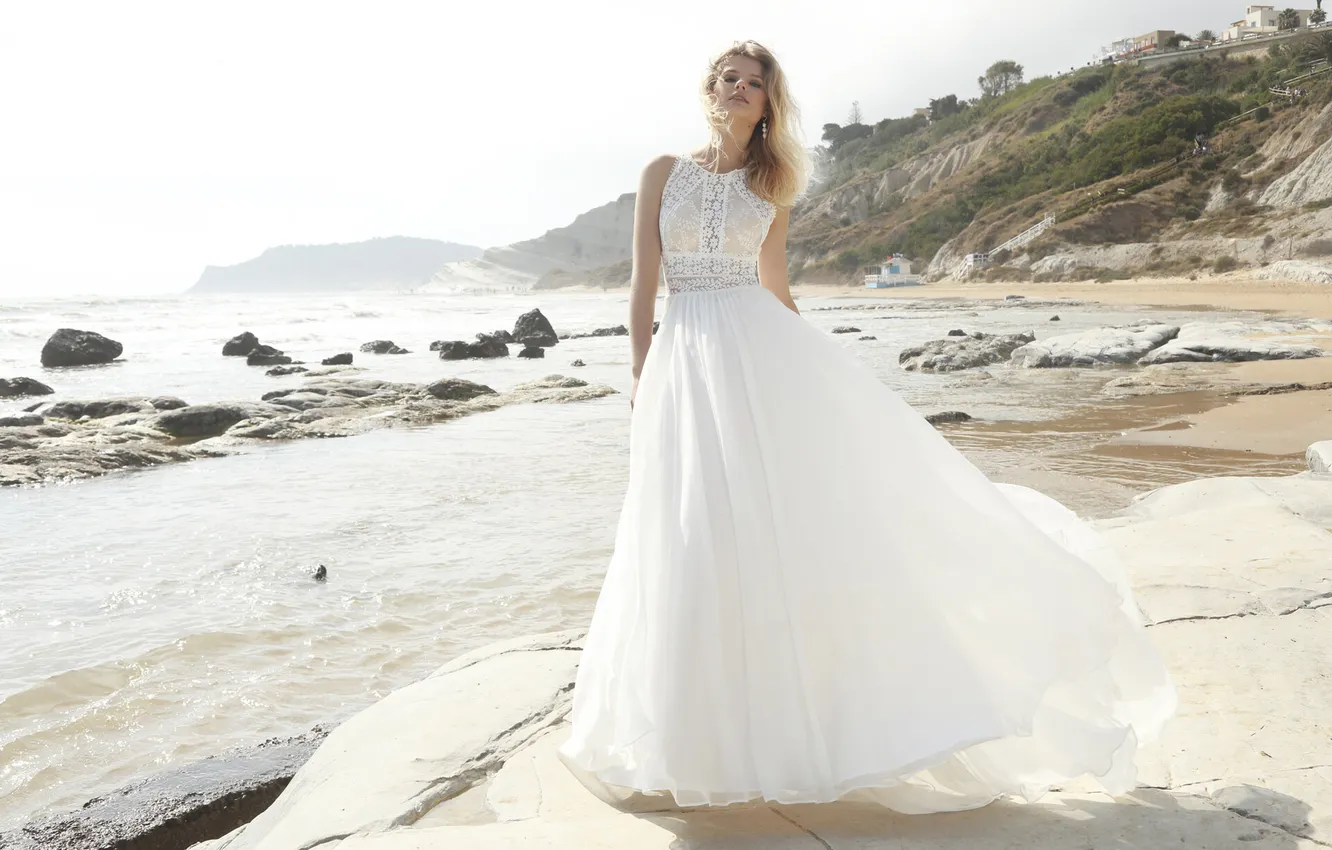 Photo wallpaper girl, dress, beautiful, model, wedding, cute, posing, long-haired