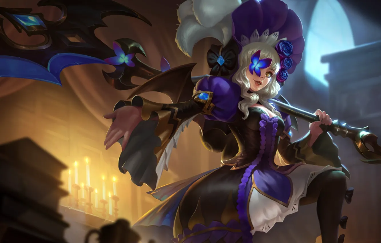 Photo wallpaper butterfly, candles, staff, gesture, characters, Rubin, Bang Bang, Video game