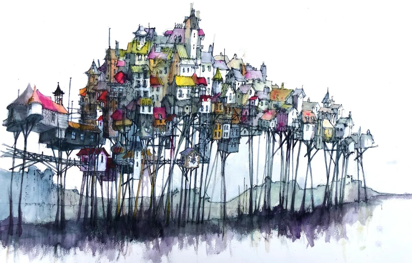 Photo wallpaper the city, figure, home