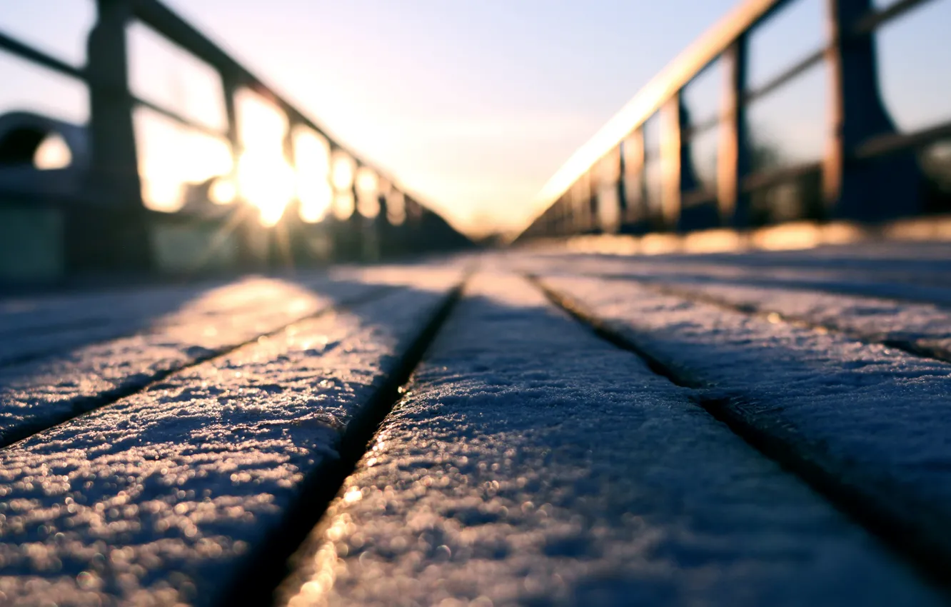 Photo wallpaper snow, frost, railings, snow, frost