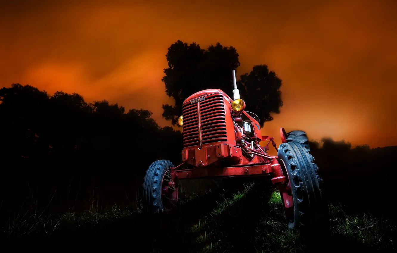 Photo wallpaper night, background, tractor