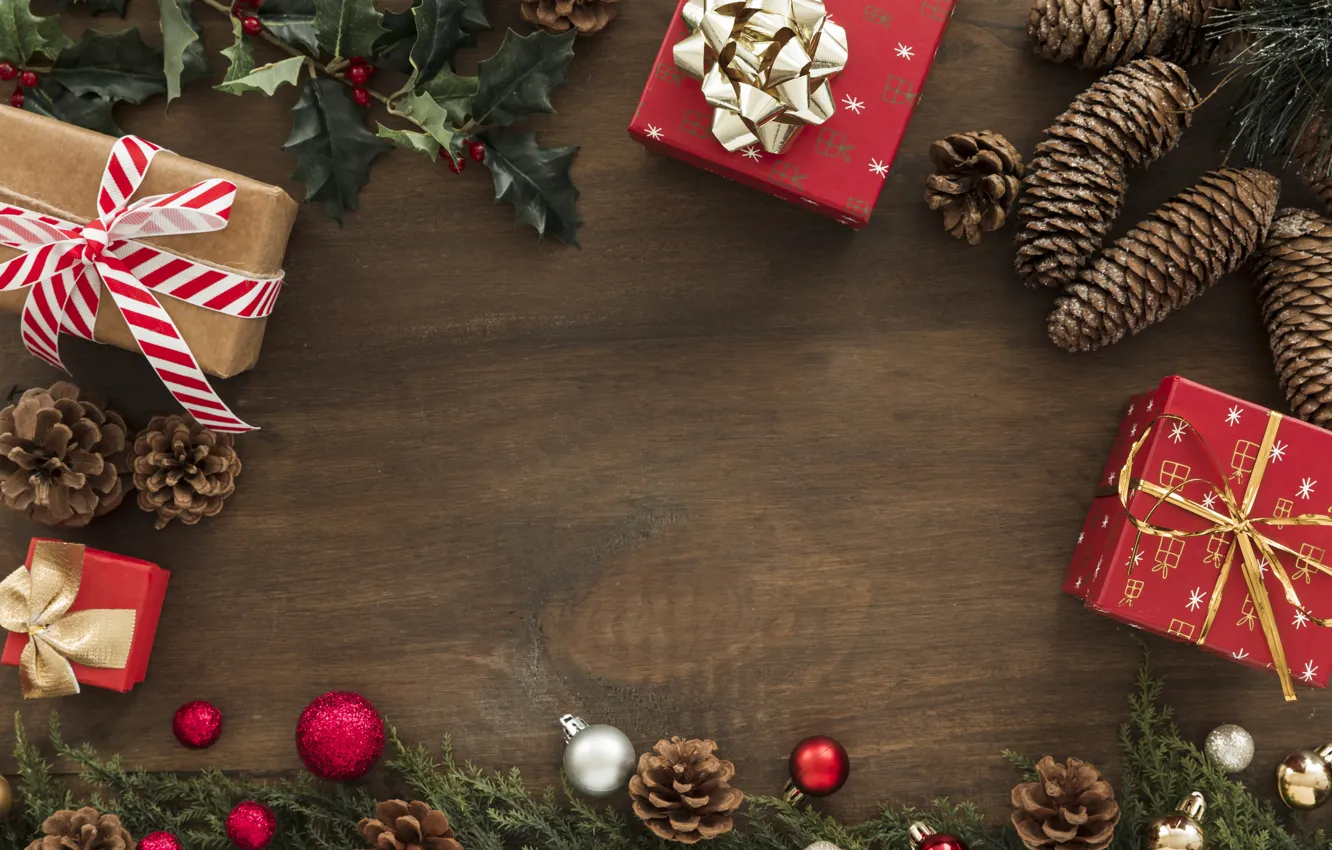 Photo wallpaper decoration, gift, new year, Christmas, Christmas, wood, New Year, gift
