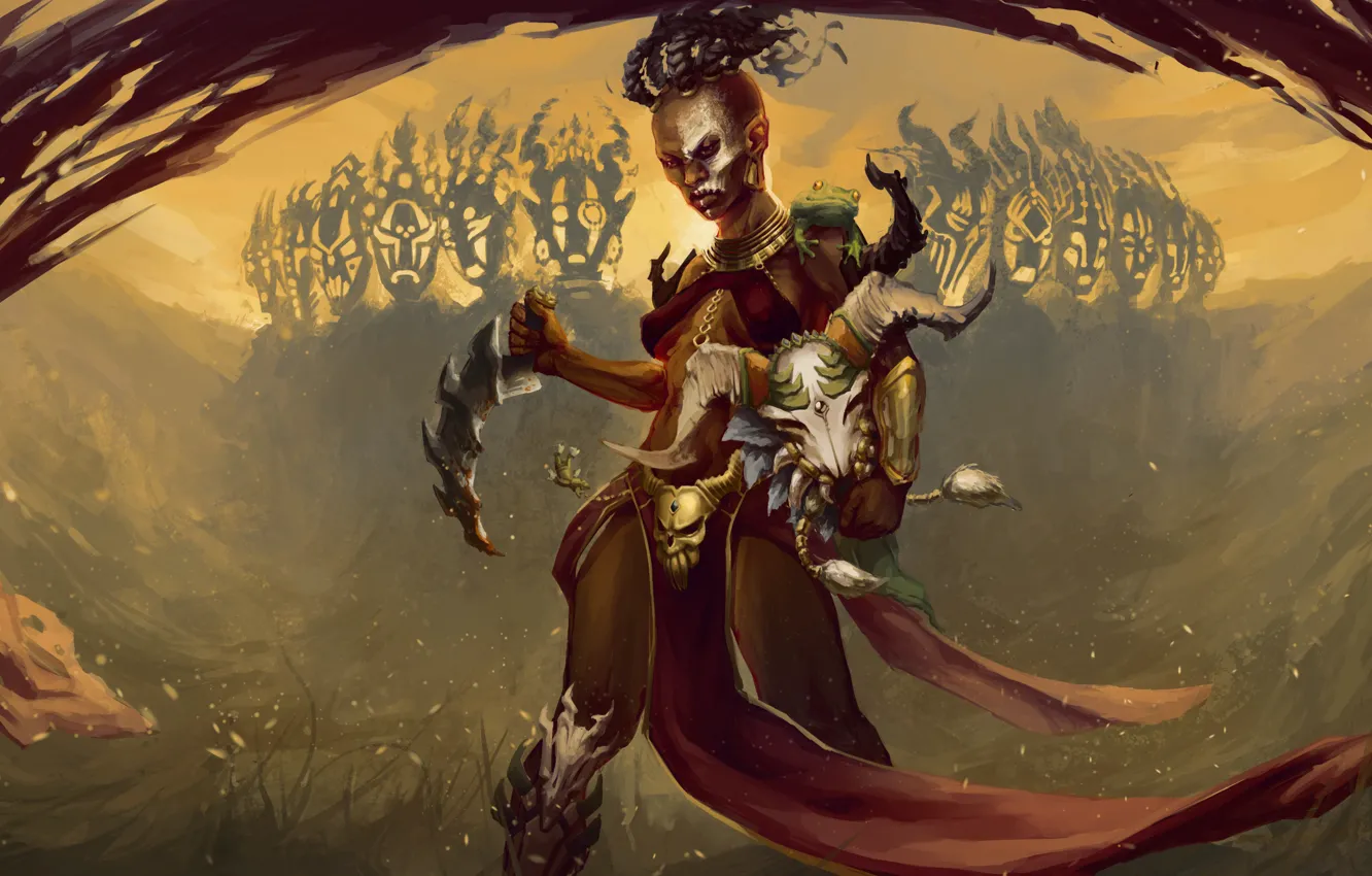 Photo wallpaper girl, skull, Diablo 3, Witch Doctor