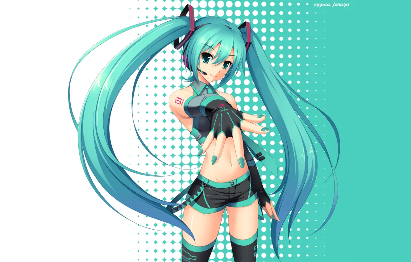 Photo wallpaper girl, anime, Hatsune Miku, Vocaloid, art, manicure, Cygnus