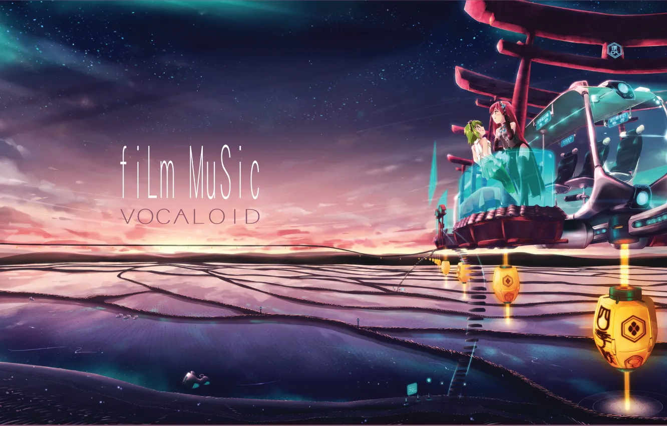 Photo wallpaper the sky, girl, stars, clouds, landscape, sunset, nature, ship