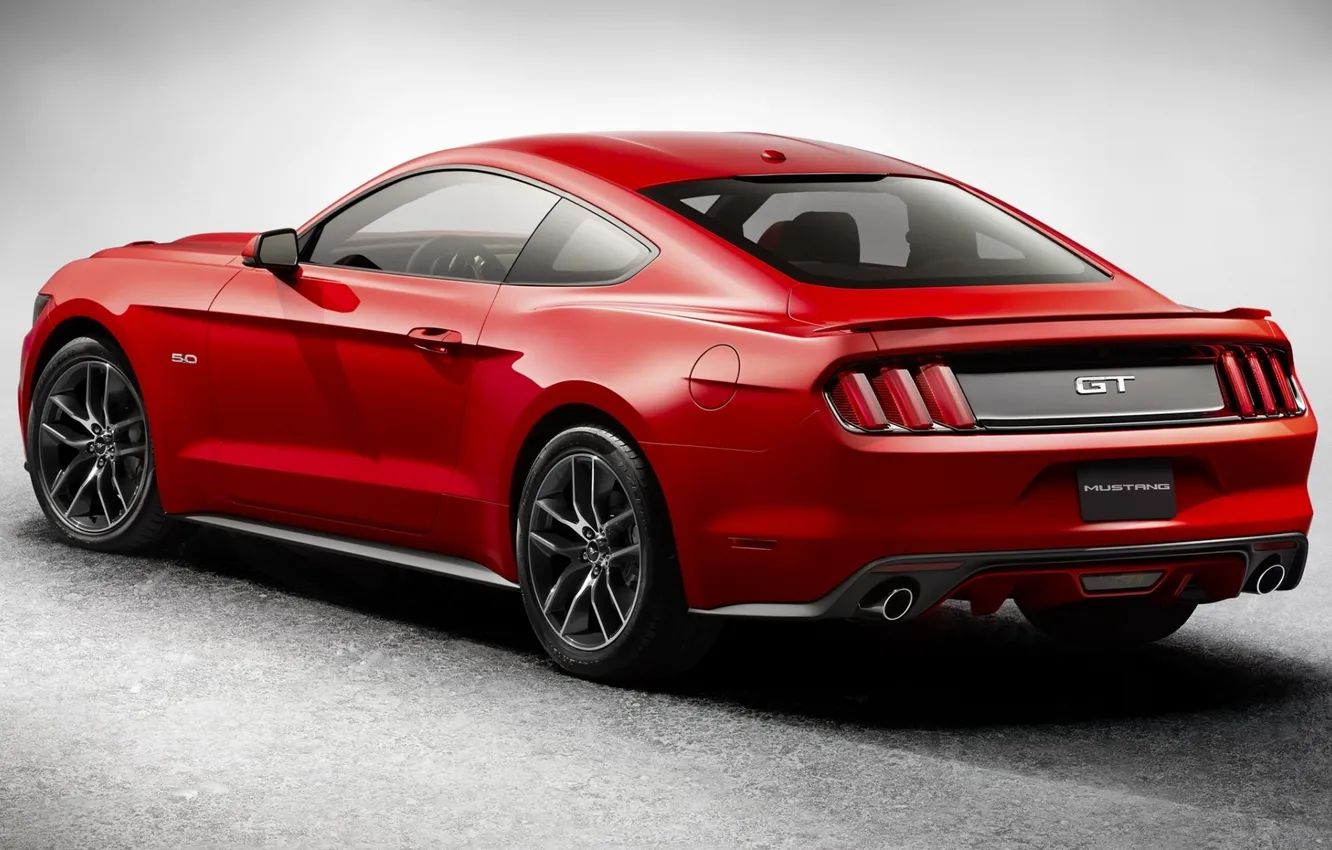 Photo wallpaper red, Mustang, Ford, Mustang, muscle car, Ford, rear view, muscle car