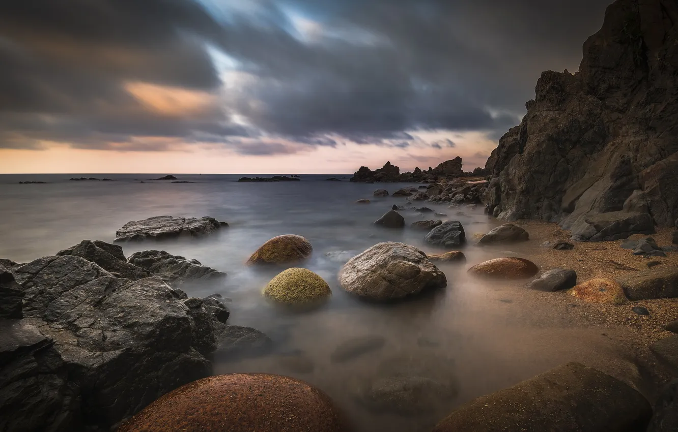 Photo wallpaper sea, sunset, shore